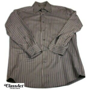 Zanella Shirt Mens Black Striped Textured Button Up Long Sleeve Cotton Itlay M